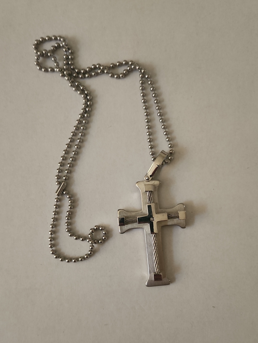 Men's Silver Cross Pendant Necklace - Stainless Steel